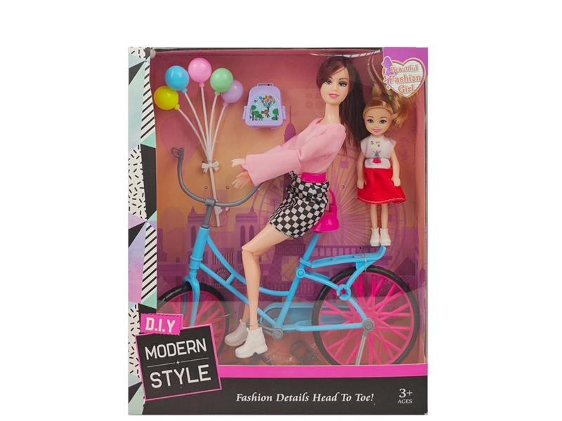 11寸实身十一关节芭比娃娃加大自行车加实身五寸娃娃加书包加气球